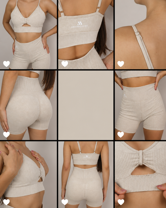Conjunto top y short beige talla M