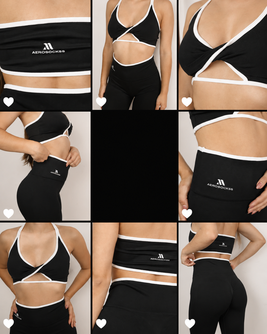 Conjunto top y leggins negro con línea blanca talla M